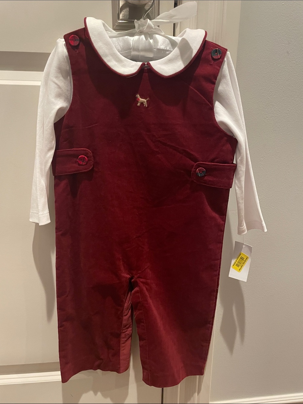 Edgehill Collection Boys Burgundy Corduroy Romper with White Collar